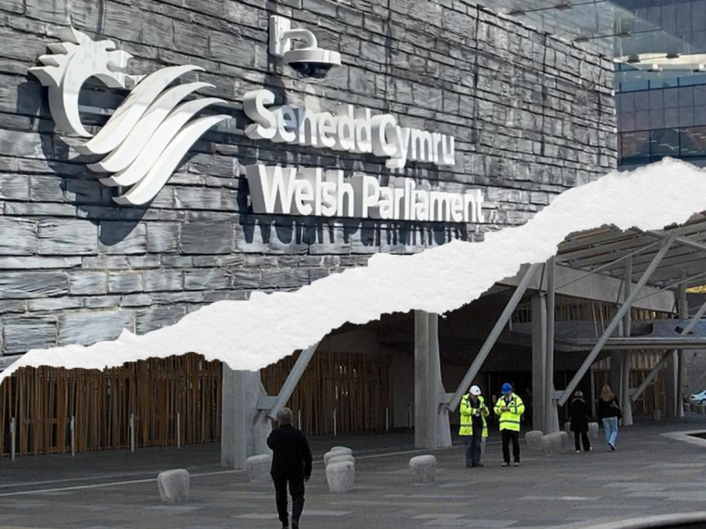 A collage of the Welsh Parliament and Scottish Parliament buildings